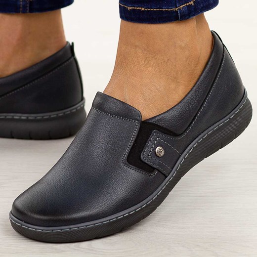 Granatowe skórzane Polskie półbuty damskie Deoni 623 ze sklepu suzana.pl w kategorii Półbuty damskie - zdjęcie 186206506