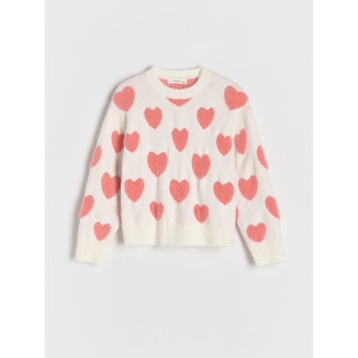 Reserved - Sweter w serca - złamana biel ze sklepu Reserved w kategorii Swetry dziewczęce - zdjęcie 186206896