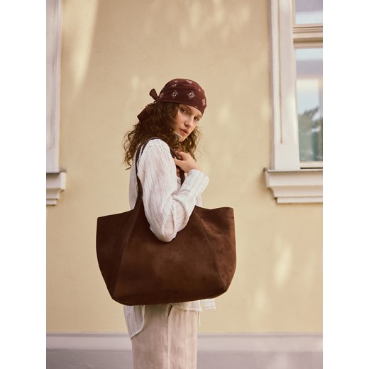 Reserved - Torebka shopper z imitacji zamszu - ciemnobrązowy Reserved ONE SIZE Reserved