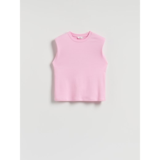 Reserved - T-shirt z poduszkami na ramionach - różowy ze sklepu Reserved w kategorii Bluzki damskie - zdjęcie 186207408
