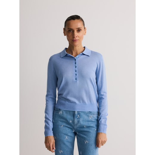 Reserved - Sweter polo z domieszką wełny - jasnoniebieski ze sklepu Reserved w kategorii Swetry damskie - zdjęcie 186207748