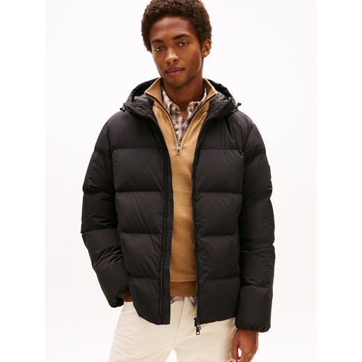 Tommy Hilfiger Męska kurtka puchowa Mężczyźni Sztuczne włókno czarny jednolity ze sklepu vangraaf w kategorii Kurtki męskie - zdjęcie 186207885