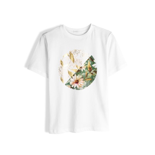 GATE Bawełniany T-shirt z mieszanym nadrukiem 34 ze sklepu gateshop w kategorii Bluzki damskie - zdjęcie 186207996
