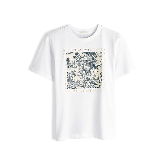 GATE Bawełniany T-shirt z mieszanym nadrukiem 34 ze sklepu gateshop w kategorii Bluzki damskie - zdjęcie 186207997