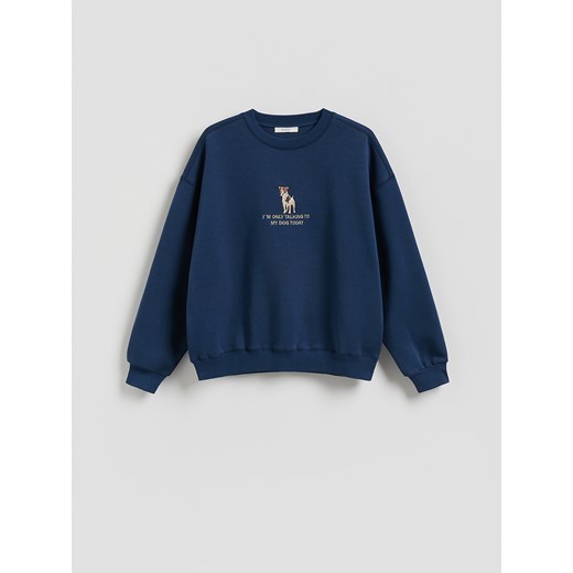 Reserved - Bluza z ozdobnym haftem - granatowy Reserved XS Reserved