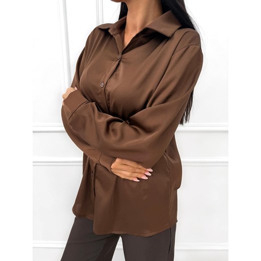 Czekoladowa Satynowa Koszula Modnakiecka.pl 46 ModnaKiecka.pl