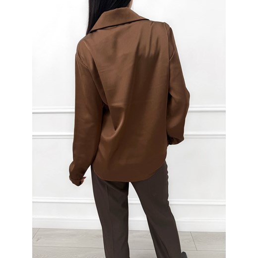 Czekoladowa Satynowa Koszula Modnakiecka.pl 40 ModnaKiecka.pl