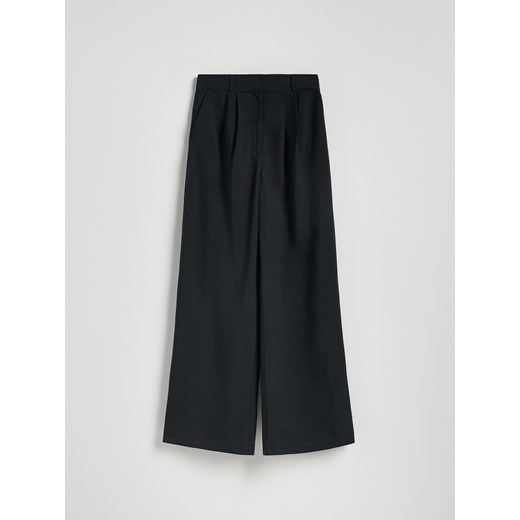 Reserved - Szerokie spodnie z lnem - czarny ze sklepu Reserved w kategorii Spodnie damskie - zdjęcie 186210705