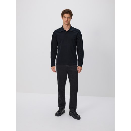 Reserved - Bawełniany longsleeve polo - czarny ze sklepu Reserved w kategorii T-shirty męskie - zdjęcie 186212838