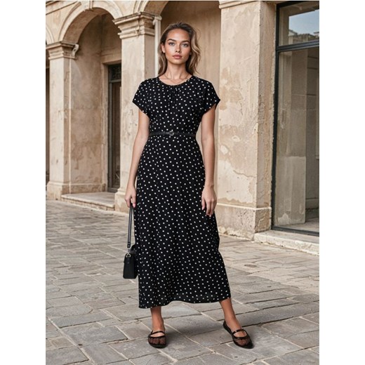 Sinsay - Sukienka midi w grochy z ozdobnym paskiem - wielobarwny ze sklepu Sinsay w kategorii Sukienki - zdjęcie 186214146