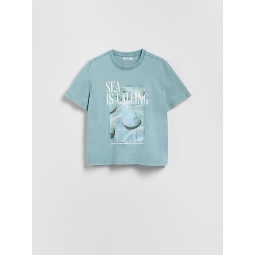 Reserved - T-shirt z nadrukiem - jasnoturkusowy ze sklepu Reserved w kategorii Bluzki damskie - zdjęcie 186214506