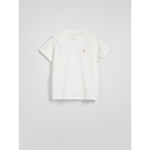 Reserved - T-shirt regular z drobnym haftem - złamana biel ze sklepu Reserved w kategorii Bluzki damskie - zdjęcie 186214899