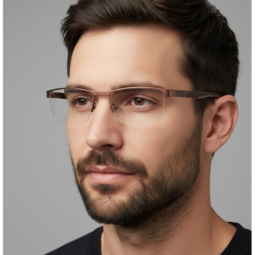 Męskie żyłkowe oprawki korekcyjne okulary zerówki 982F brązowe ze sklepu Stylion w kategorii Okulary korekcyjne męskie - zdjęcie 186214979