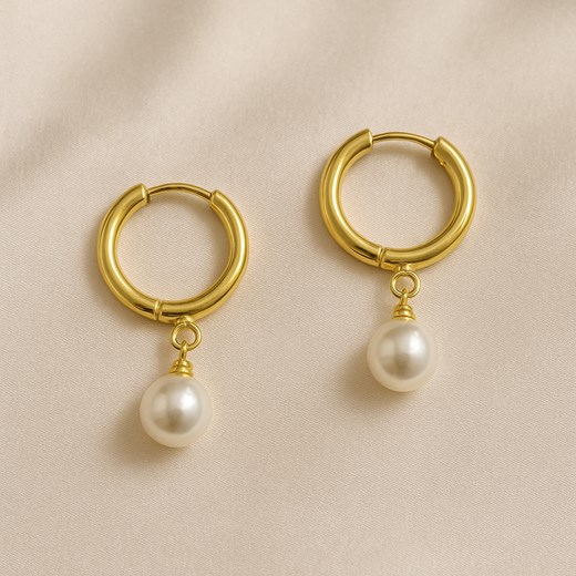 Kolczyki złote delikatne perełki wiszące ze stali szlachetnej ze sklepu otien.com w kategorii Kolczyki - zdjęcie 186218168