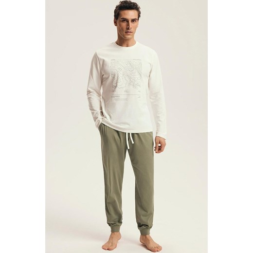 Henderson bawełniana piżama męska kremowo-oliwkowa Local 43464, Kolor kremowo-oliwkowy, Rozmiar M, Henderson ze sklepu Intymna w kategorii Piżamy męskie - zdjęcie 186218619