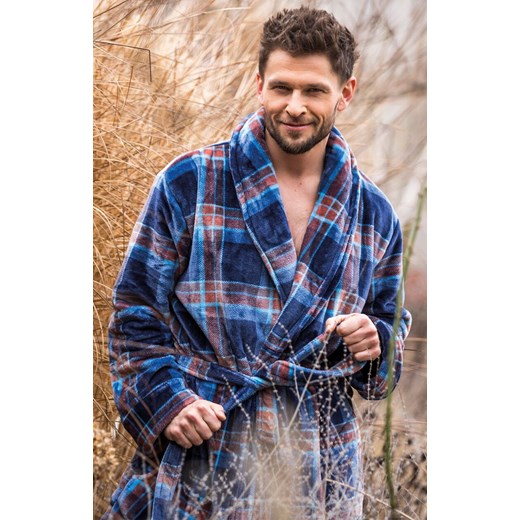 Długi szlafrok męski o klasycznym kroju MGL 431, Kolor niebieski-wzór, Rozmiar M/L, Key ze sklepu Intymna w kategorii Szlafroki męskie - zdjęcie 186218678