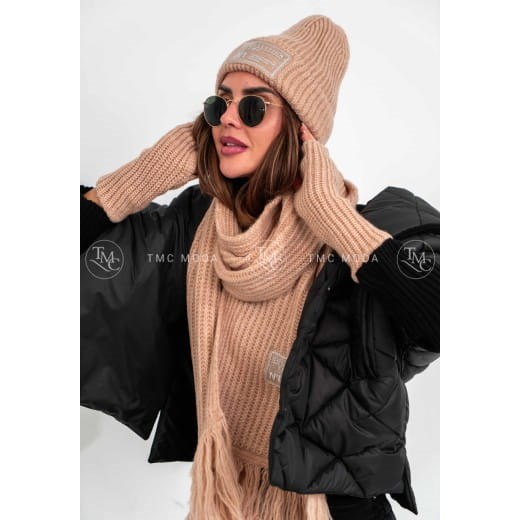 komplet zimowy collection 3w1 polski producent tmc - jasny camel ze sklepu STYLOWO w kategorii Komplety czapka i szalik damskie - zdjęcie 186219057