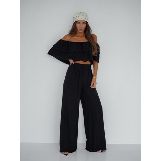letni komplet dwuczęściowy lniany rio polski producent miluna brand - czarny ze sklepu STYLOWO w kategorii Komplety i garnitury damskie - zdjęcie 186219495