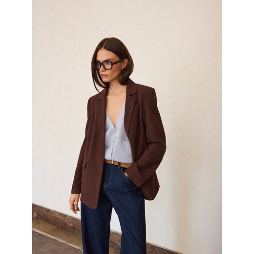 Mohito - Marynarka oversize - ciemnobrązowy ze sklepu Mohito w kategorii Marynarki damskie - zdjęcie 186219926