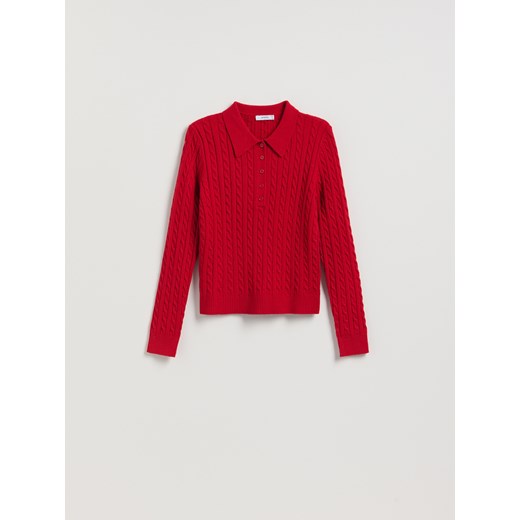 Reserved - Sweter z ozdobnym splotem - czerwony Reserved S Reserved