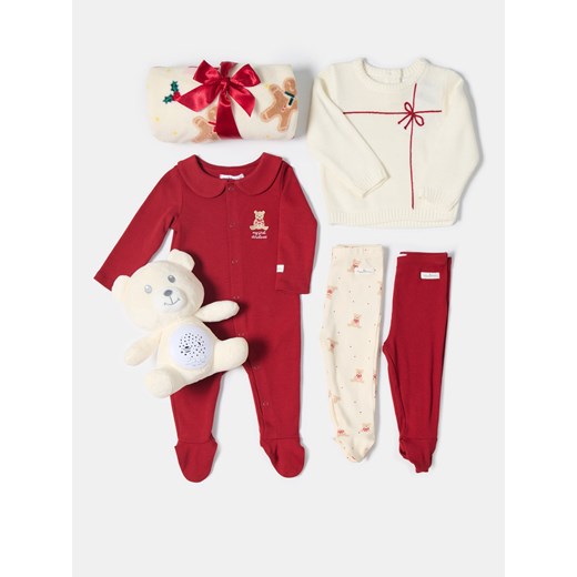 Sinsay - Pajacyk z kołnierzykiem i haftowanym misiem - bordowy Sinsay 68 (3-6 m) Sinsay