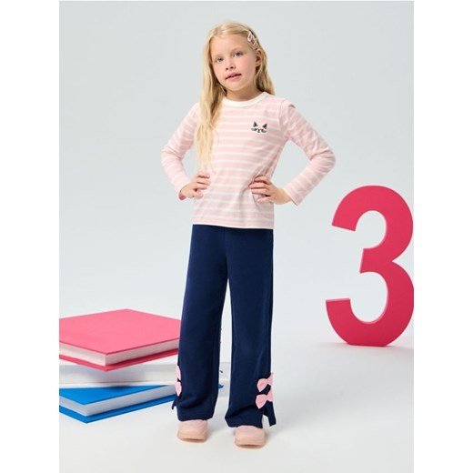 Sinsay - Dresowe spodnie z szeroką nogawką z rozcięciami - granatowy ze sklepu Sinsay w kategorii Spodnie dziewczęce - zdjęcie 186221438