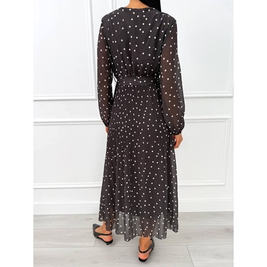 Czekoladowa Plisowana Sukienka w Groszki Modnakiecka.pl 40 ModnaKiecka.pl