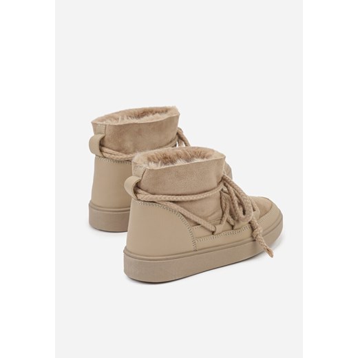 Beżowe Śniegowce ze Sznurowaną Cholewką i Futerkiem Vallera 32 born2be.pl