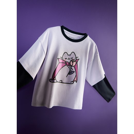 Reserved - Bluzka z łączonych materiałów Pusheen - lawendowy ze sklepu Reserved w kategorii Bluzki dziewczęce - zdjęcie 186224789