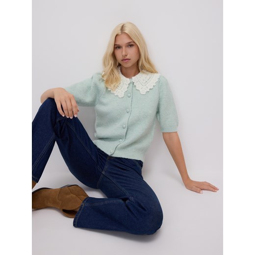 Reserved - Kardigan z ozdobnym kołnierzem - jasnozielony ze sklepu Reserved w kategorii Swetry damskie - zdjęcie 186225247