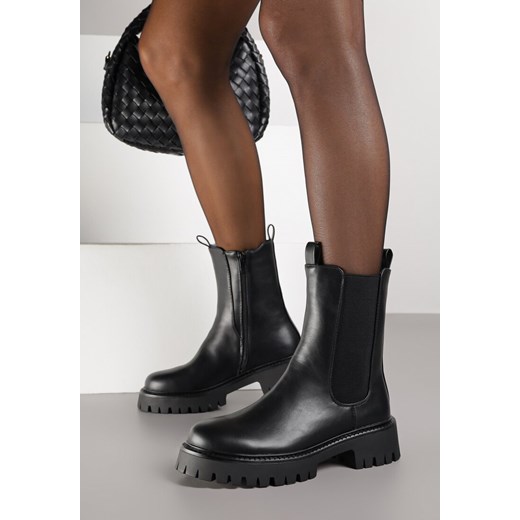 Czarne Botki Sztyblety z Wysoką Cholewką Radvira - id: 399305 - marki born2be - 186225546 Czarne Botki Sztyblety z Wysoką Cholewką Radvira ze sklepu born2be.pl w kategorii Botki - zdjęcie 186225546