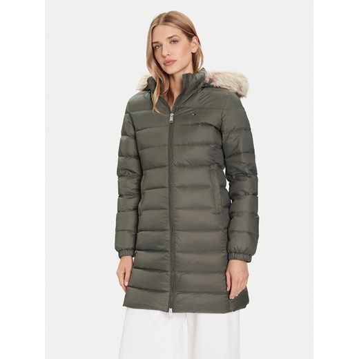 Tommy Jeans Płaszcz zimowy Essential DW0DW18864 Zielony Slim Fit ze sklepu MODIVO w kategorii Płaszcze damskie - zdjęcie 186226077