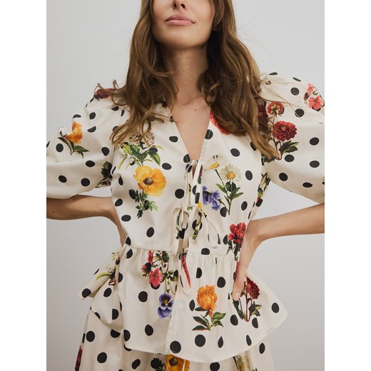Reserved - Wzorzysta bluzka z wiązaniami - wielobarwny ze sklepu Reserved w kategorii Bluzki damskie - zdjęcie 186228267