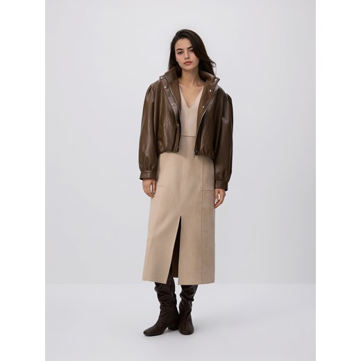 Reserved - Sukienka z imitacji zamszu - beżowy Reserved S Reserved