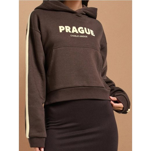 Sinsay - Bluza hoodie z nadrukiem - brązowy ze sklepu Sinsay w kategorii Bluzy damskie - zdjęcie 186231346