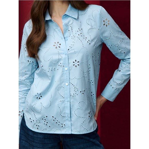Sinsay - Bawełniana koszula z wyciętym wzorkiem - niebieski ze sklepu Sinsay w kategorii Koszule damskie - zdjęcie 186231405