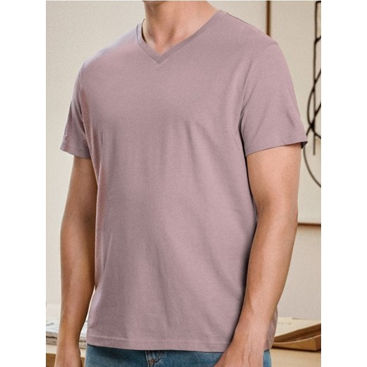 Sinsay - Koszulka basic z dekoltem w serek - różowy ze sklepu Sinsay w kategorii T-shirty męskie - zdjęcie 186231457
