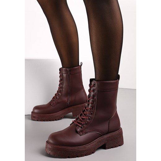 Bordowe Botki za Kostkę na Grubej Podeszwie Lumine ze sklepu born2be.pl w kategorii Workery damskie - zdjęcie 186231637