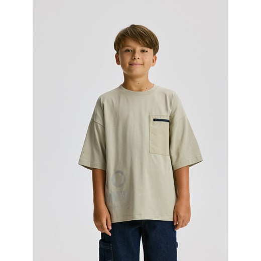 Reserved - Bawełniany t-shirt oversize - kremowy ze sklepu Reserved w kategorii T-shirty chłopięce - zdjęcie 186232049