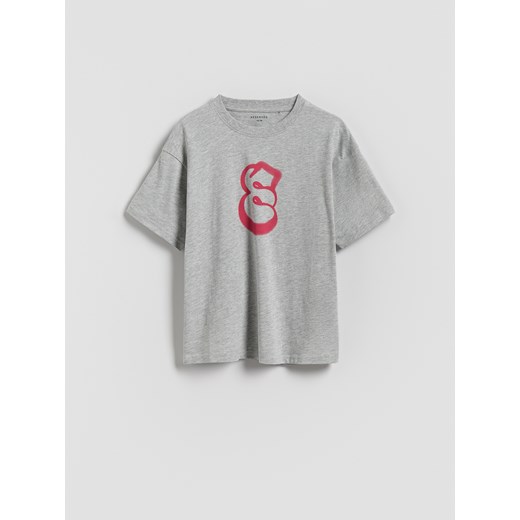 Reserved - Bawełniany t-shirt oversize - jasnoszary ze sklepu Reserved w kategorii T-shirty chłopięce - zdjęcie 186232059