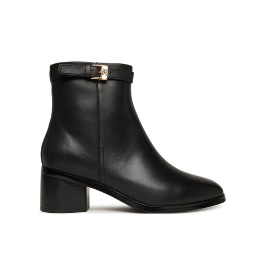 Botki Tommy Hilfiger Th Buckle Riding Mid Heel Bootie FW0FW08859 Czarny ze sklepu eobuwie.pl w kategorii Botki - zdjęcie 186233326