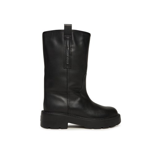 Tommy Jeans Botki Tjw Leather Mid Tubular Boot EN0EN02834 Czarny ze sklepu MODIVO w kategorii Botki - zdjęcie 186233457
