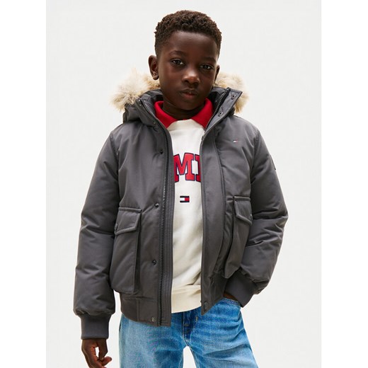 Tommy Hilfiger Kurtka zimowa Hooded Fake Fur Bomber KB0KB09887 Szary Regular Fit ze sklepu MODIVO w kategorii Kurtki chłopięce - zdjęcie 186233717