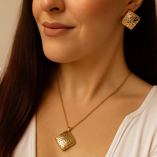 Komplet damski złoty duże kwadraty stal chirurgiczna ze sklepu otien.com w kategorii Komplety biżuterii - zdjęcie 186242139