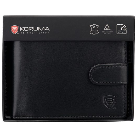 Zapinany portfel męski skórzany na karty zbliżeniowe i monety (czarny) ze sklepu Koruma ID Protection w kategorii Portfele męskie - zdjęcie 186242507