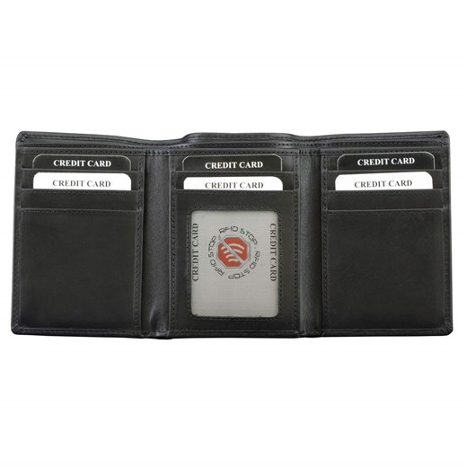 Skórzany portfel trifold chroniący karty zbliżeniowe (Czarny) Koruma  Koruma ID Protection