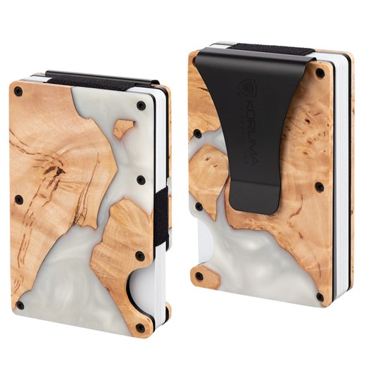 Aluminiowe etui z klipsem na karty kredytowe (drewno + biała żywica) ze sklepu Koruma ID Protection w kategorii Etui - zdjęcie 186242848