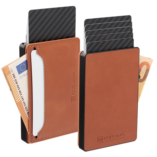 Aluminiowy portfel na karty + etui skórzane z magsafe (brąz) ze sklepu Koruma ID Protection w kategorii Etui - zdjęcie 186242937