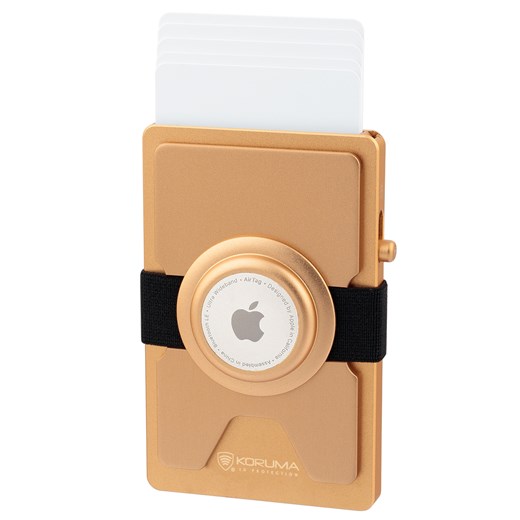 Metalowy portfel z wysuwanymi kartami i miejscem na AirTag od Apple (złoty) ze sklepu Koruma ID Protection w kategorii Portfele męskie - zdjęcie 186243469