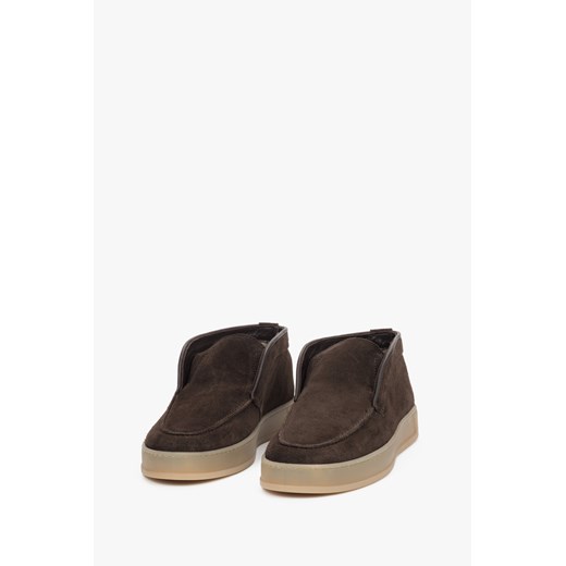 Estro: Ciemnobrązowe mokasyny damskie z włoskiego weluru naturalnego Premium z Estro 39 Estro